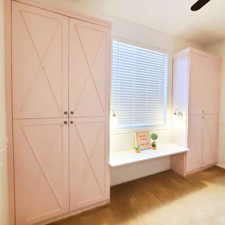 DIY Pink Bookshelf cabinets for little girls bedroom